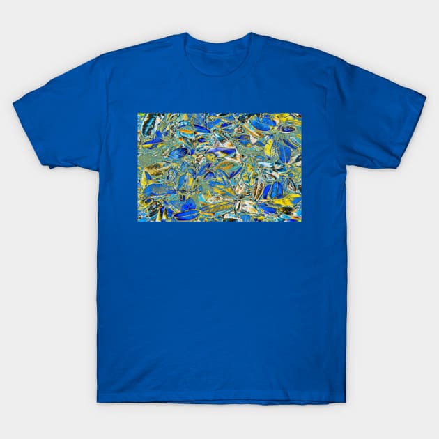 Blue and Yellow Fallen Leaves T-Shirt by Debra Martz